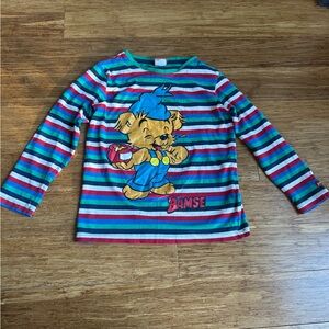 BAMSE Colorful Striped Kids Shirt Character Bear Design Long Sleeves Logo